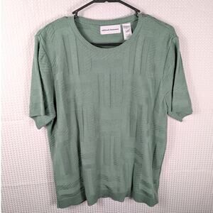 Alfred Dunner L Green Textured Knit Short Sleeve Sweater Womens Made in USA Top